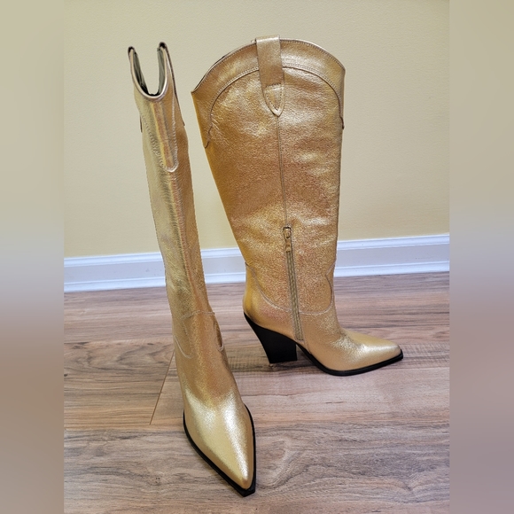 Marc Fisher LTD, Nalita Pointed Toe Western Boot, gold, size US 8.5 - Picture 10 of 13